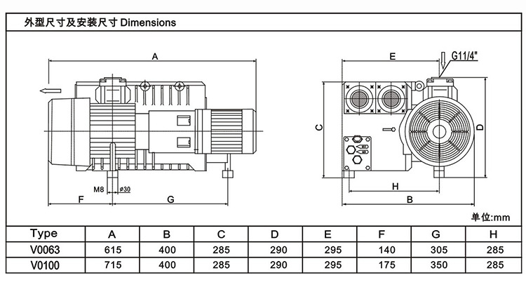 臺冠MLV0100旋片式負(fù)壓泵外觀尺寸圖